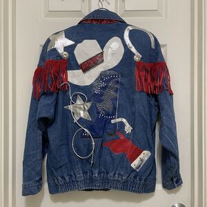 Vintage Opal Jean Denim Jacket Cowgirl Rodeo Country Western 80s 90s 4th Of July